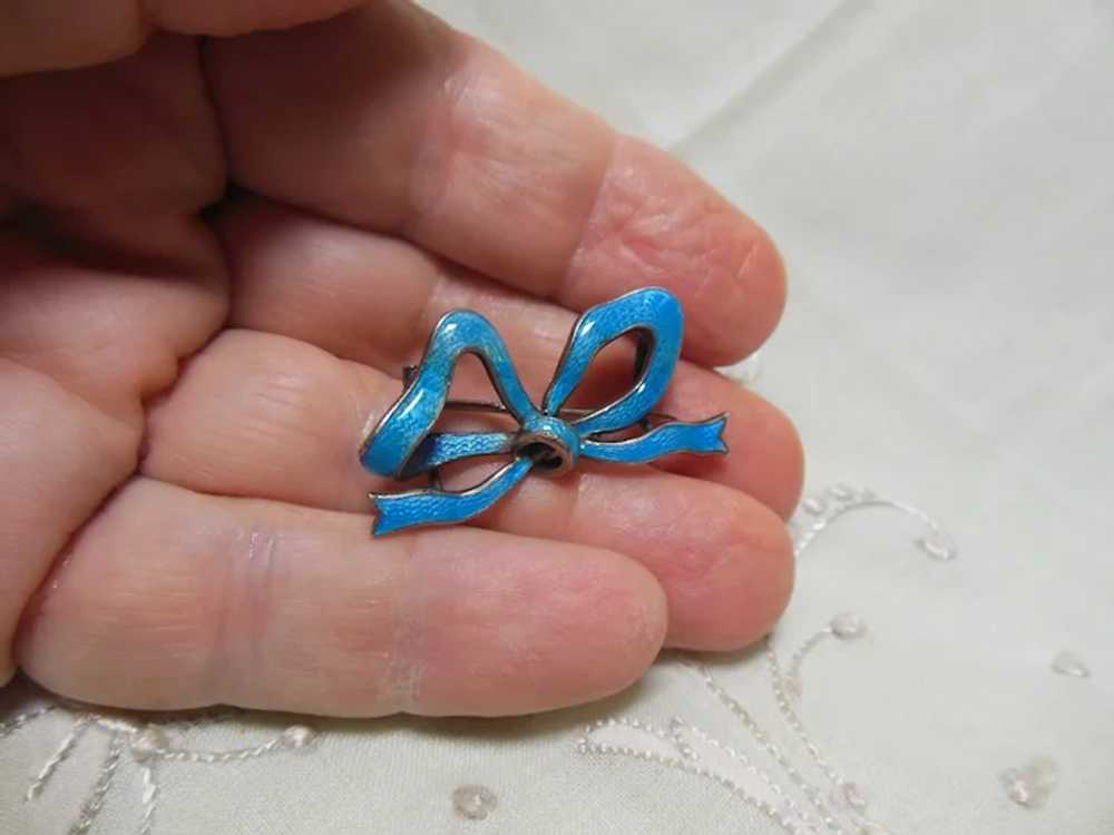 Enameled Sterling Silver Ribbon Bow Brooch/Pendant - image 3