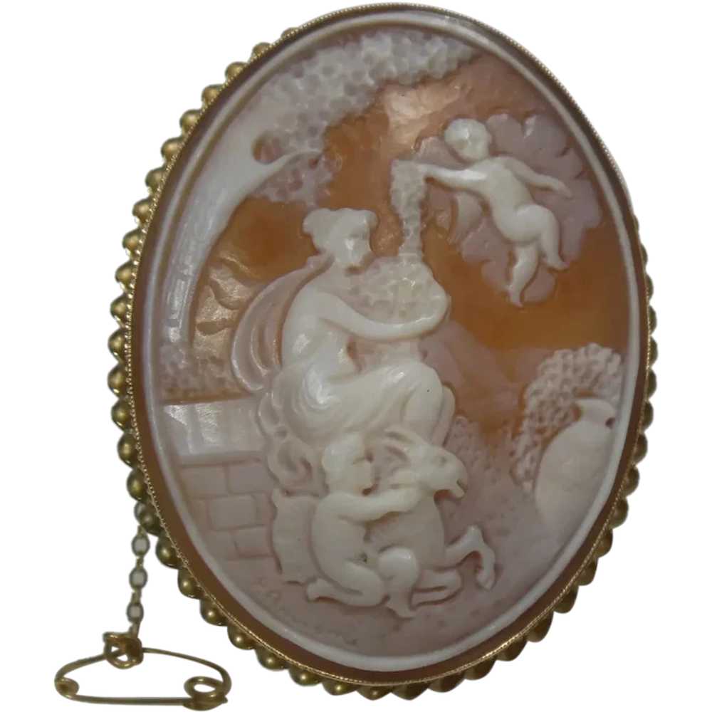 Vintage 9 Kt Gold Carved Shell Cameo- English HM - image 1