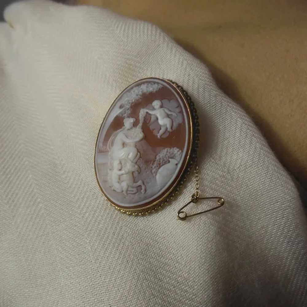 Vintage 9 Kt Gold Carved Shell Cameo- English HM - image 2