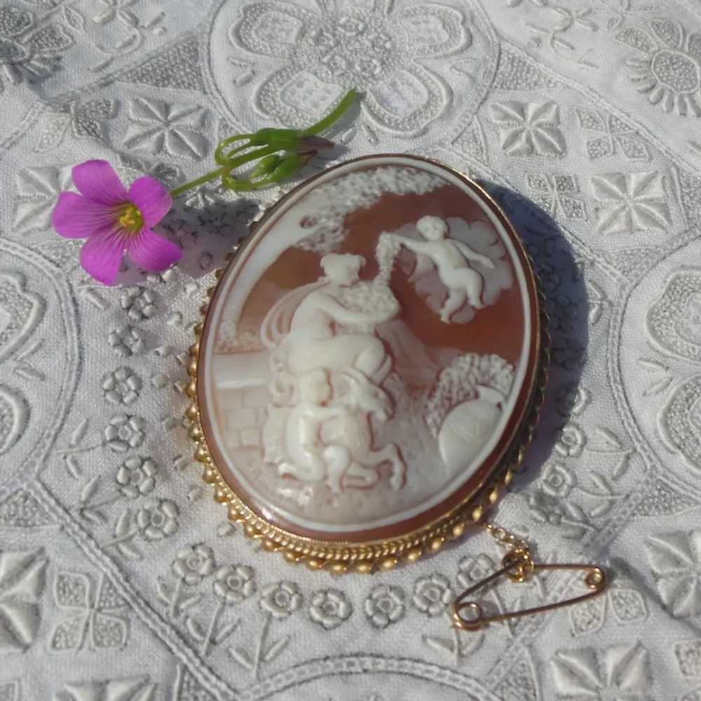 Vintage 9 Kt Gold Carved Shell Cameo- English HM - image 4