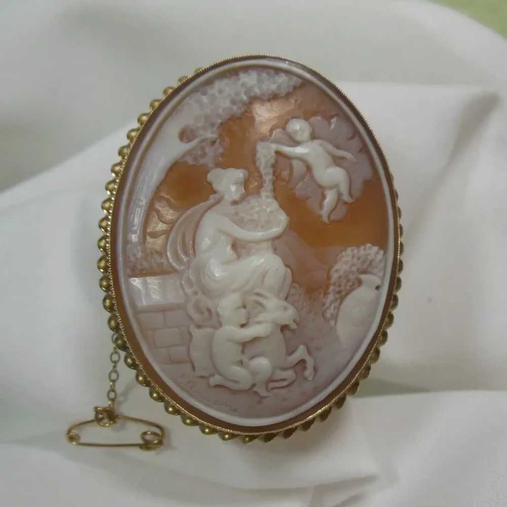 Vintage 9 Kt Gold Carved Shell Cameo- English HM - image 6