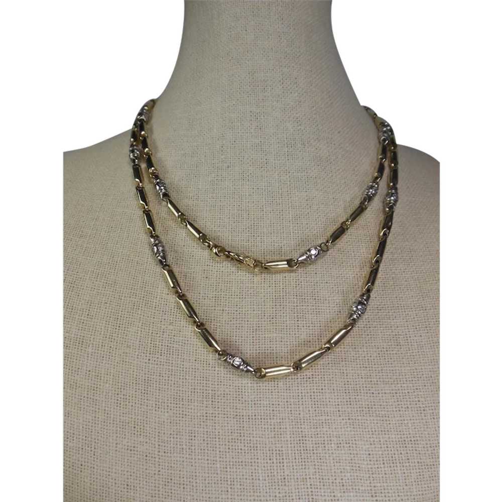 Vintage Estate 10 Kt Gold & CZ Link Neck Chain - image 1