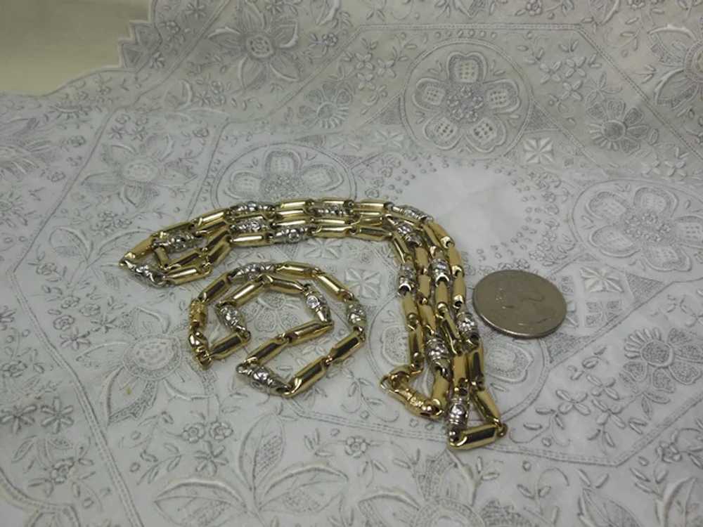 Vintage Estate 10 Kt Gold & CZ Link Neck Chain - image 2