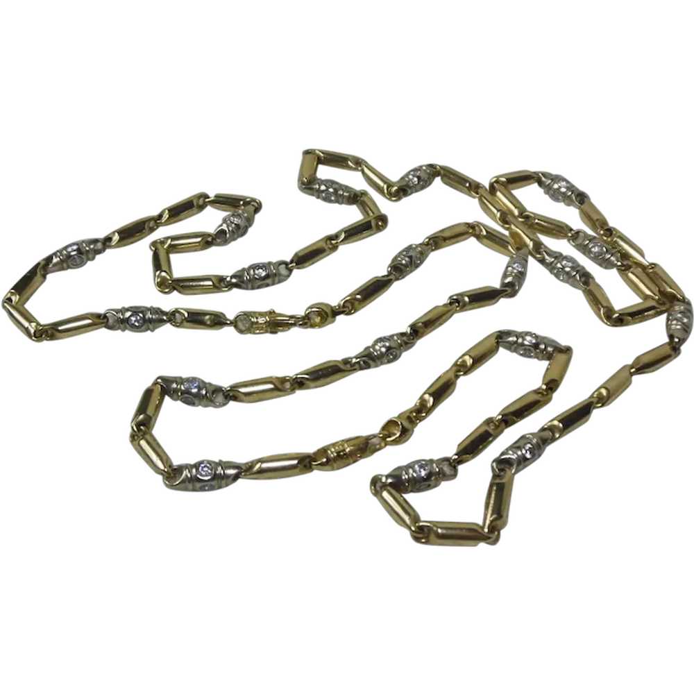 Vintage Estate 10 Kt Gold & CZ Link Neck Chain - image 4