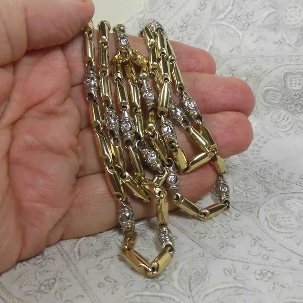 Vintage Estate 10 Kt Gold & CZ Link Neck Chain - image 5