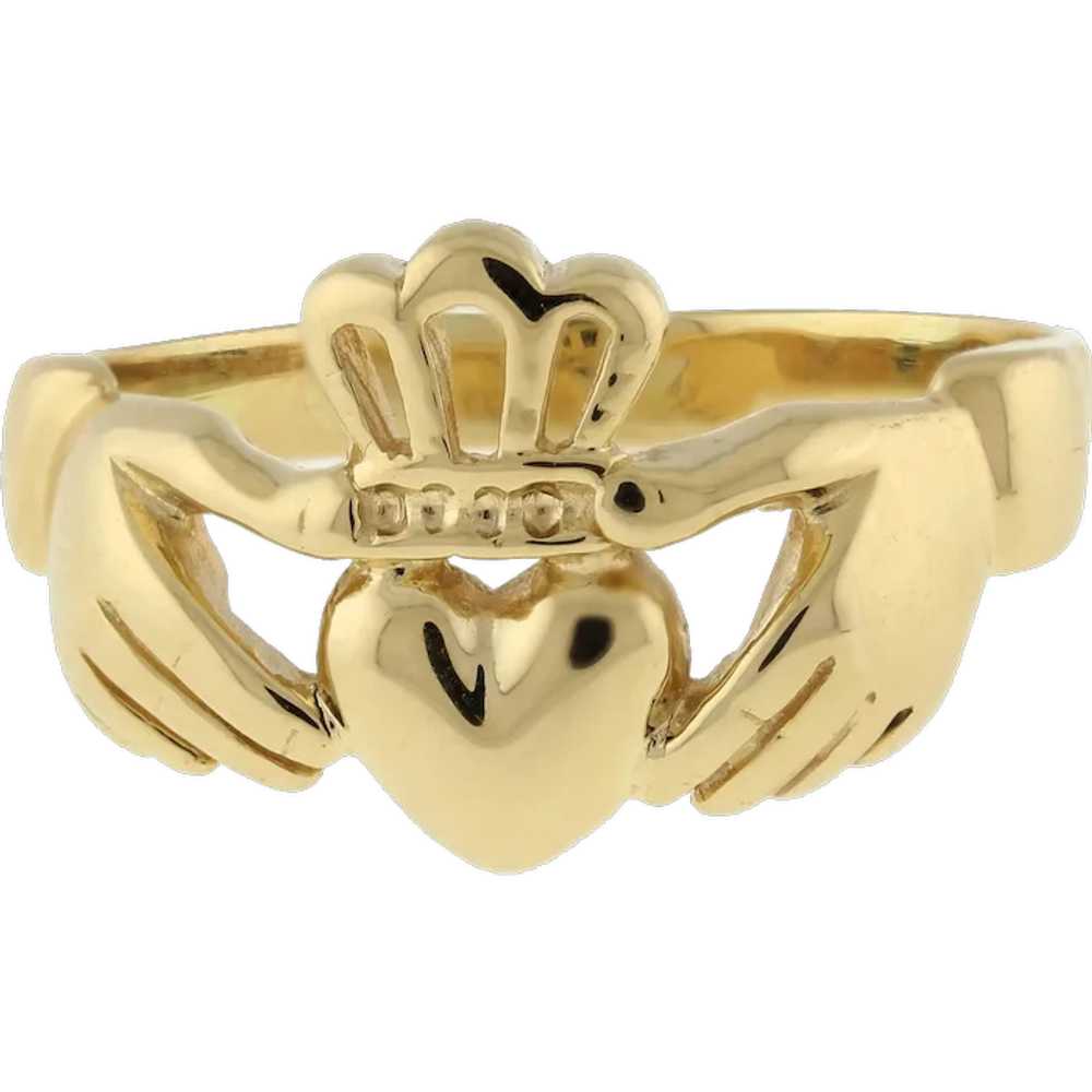 Vintage Claddagh Ring Solid 14K Yellow Gold Size … - image 1