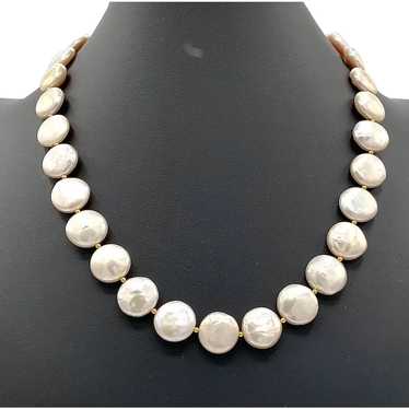 Cultured Coin Pearl and 14k Gold Necklace