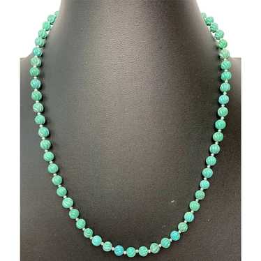 Carved Green Turquoise and Sterling Silver Beads - image 1