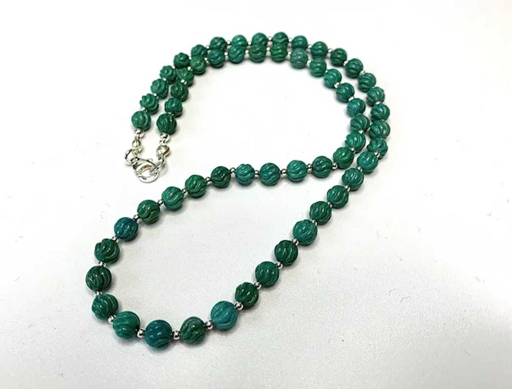 Carved Green Turquoise and Sterling Silver Beads - image 3