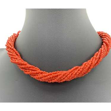 Necklace of Ten Strands of Vintage Coral Beads