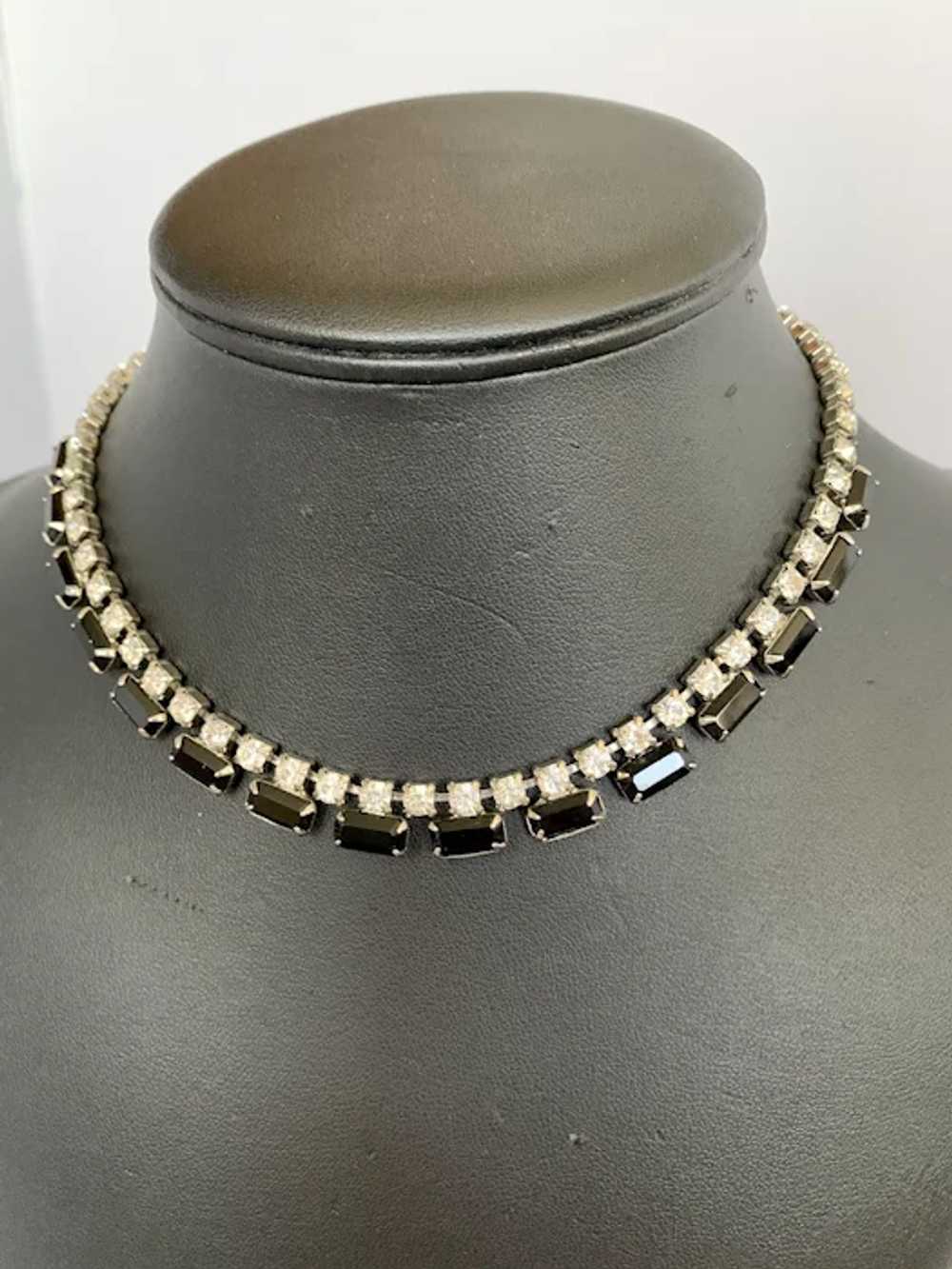 Vintage Rhinestone Clear & Black Necklace - image 2