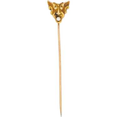 Art Nouveau Pearl 14 Karat Gold Hermes Stickpin - image 1