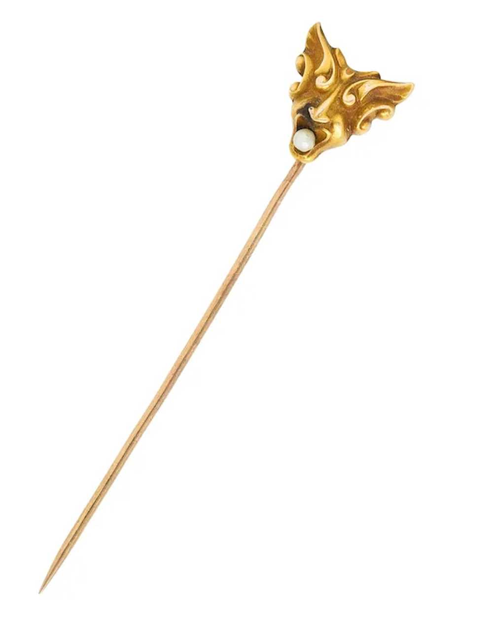 Art Nouveau Pearl 14 Karat Gold Hermes Stickpin - image 2