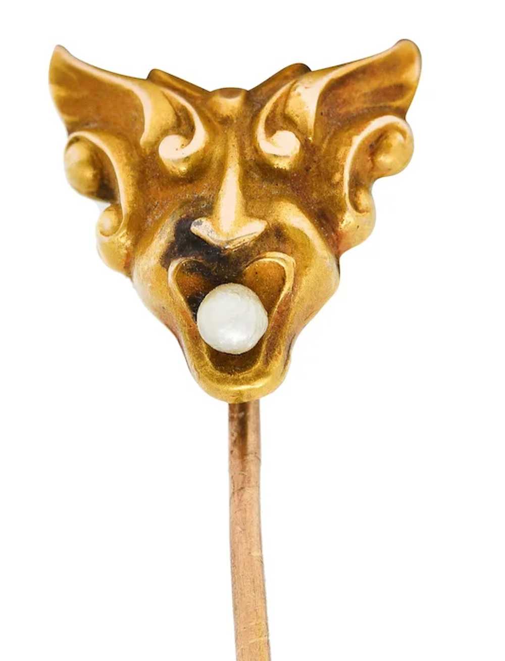 Art Nouveau Pearl 14 Karat Gold Hermes Stickpin - image 5