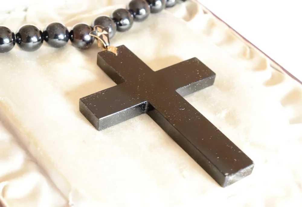 Victorian Large Mourning Jet Necklace with Cross … - image 2