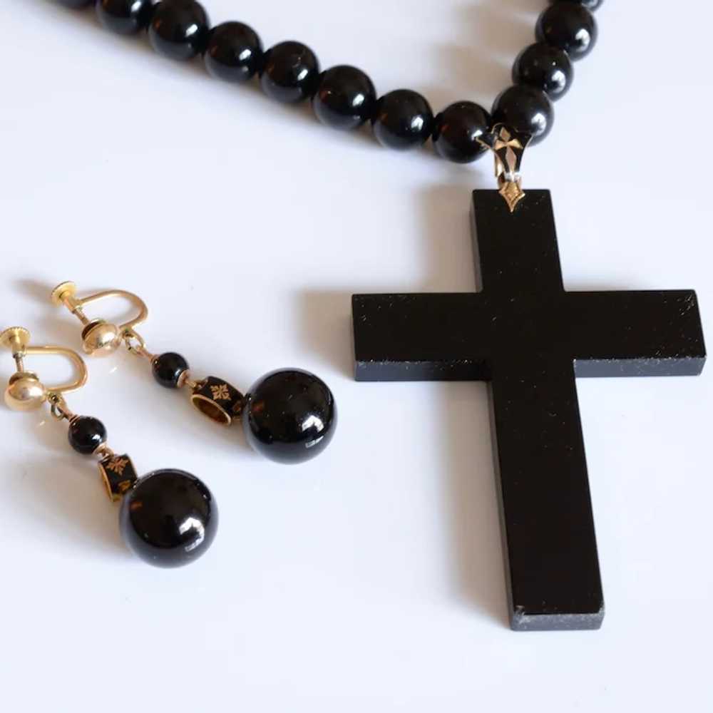 Victorian Large Mourning Jet Necklace with Cross … - image 3