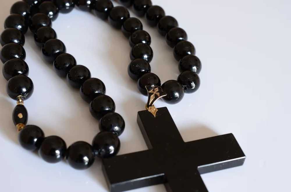 Victorian Large Mourning Jet Necklace with Cross … - image 5