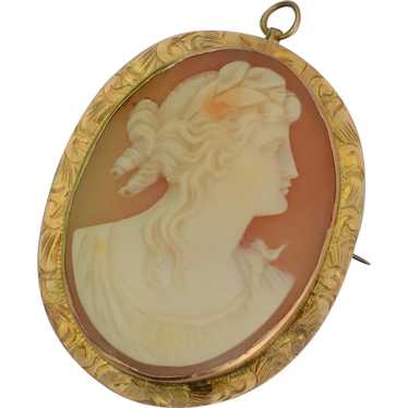 Vintage 14K Yellow Gold Shell Cameo Brooch/Pendant - image 1