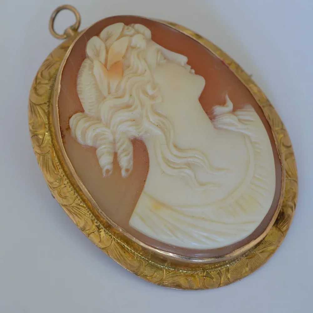 Vintage 14K Yellow Gold Shell Cameo Brooch/Pendant - image 4