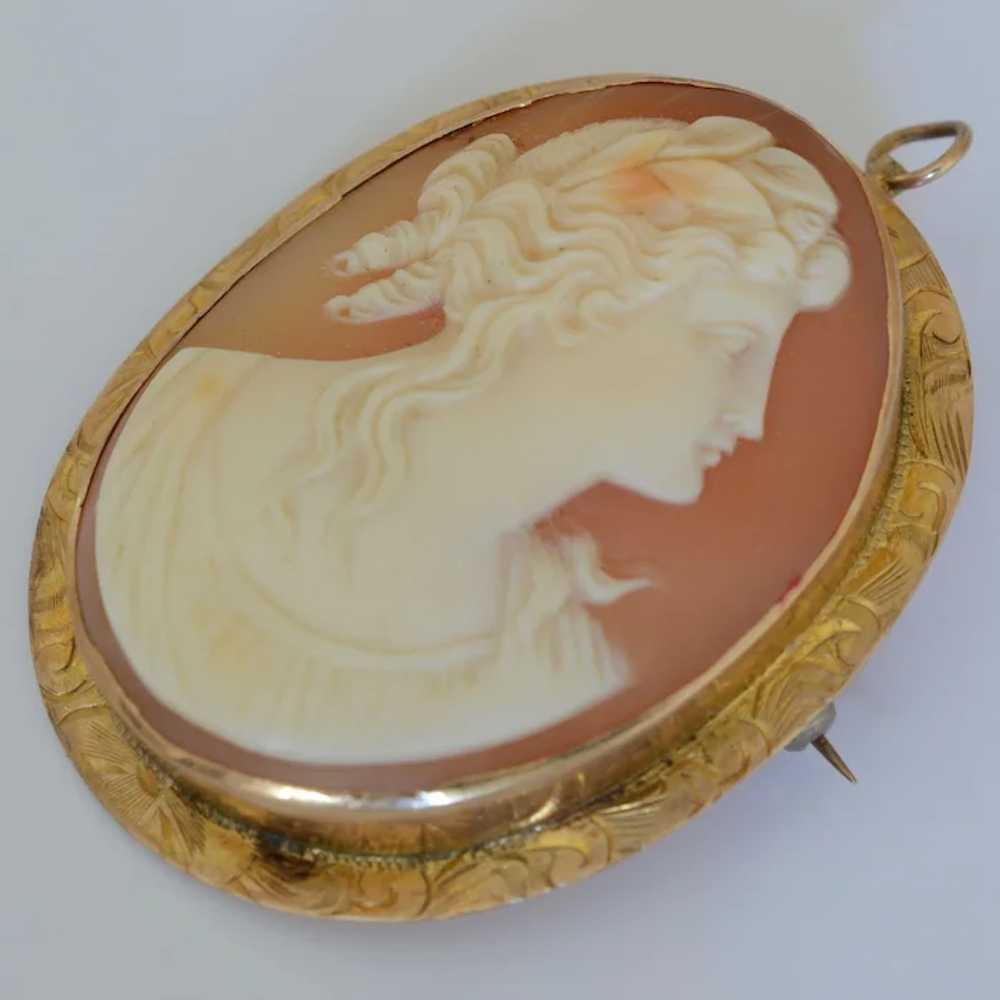 Vintage 14K Yellow Gold Shell Cameo Brooch/Pendant - image 5