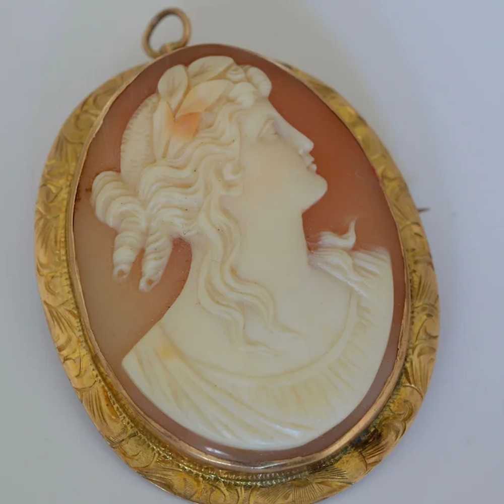 Vintage 14K Yellow Gold Shell Cameo Brooch/Pendant - image 6