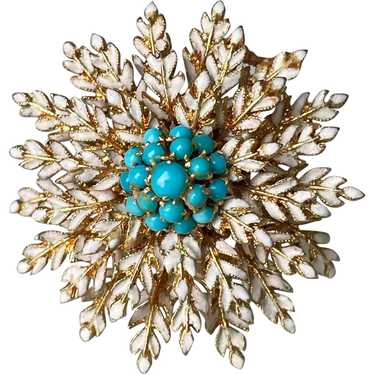 Italian 18K Yellow Gold Turquoise & White Enamel … - image 1