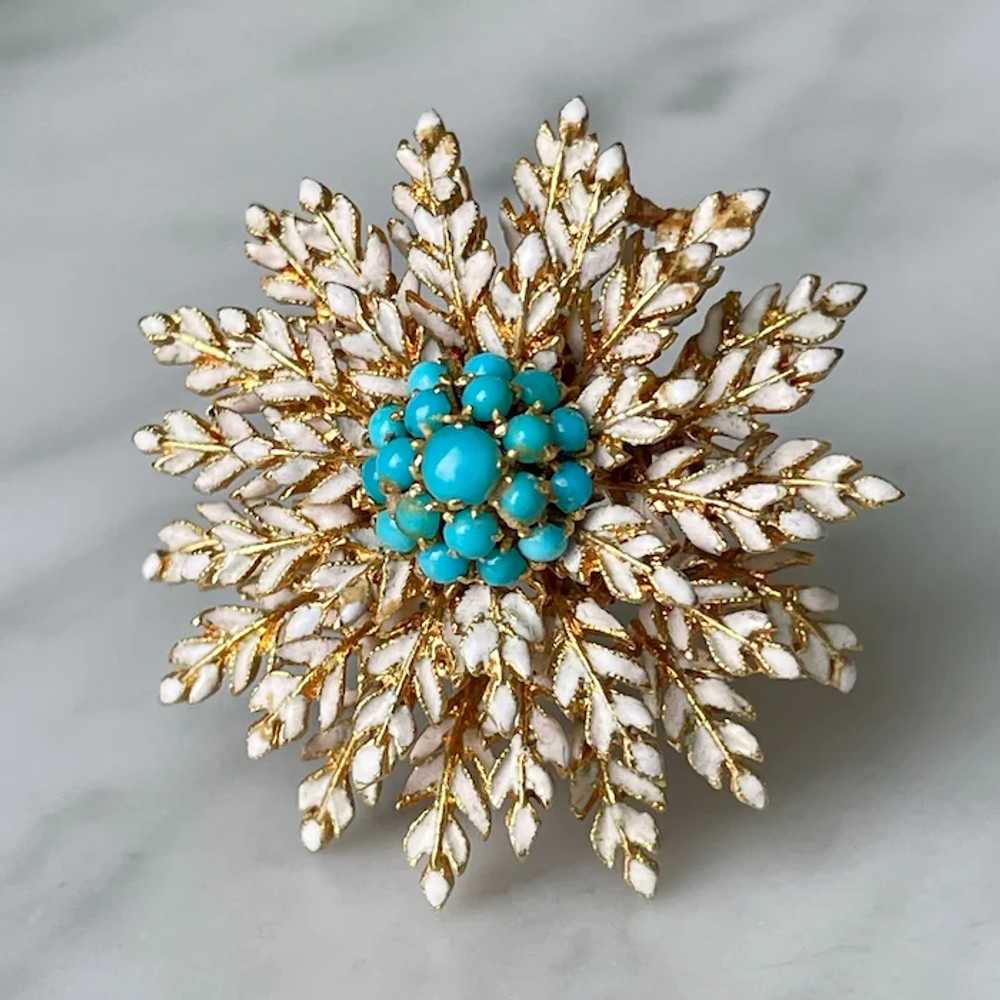 Italian 18K Yellow Gold Turquoise & White Enamel … - image 2