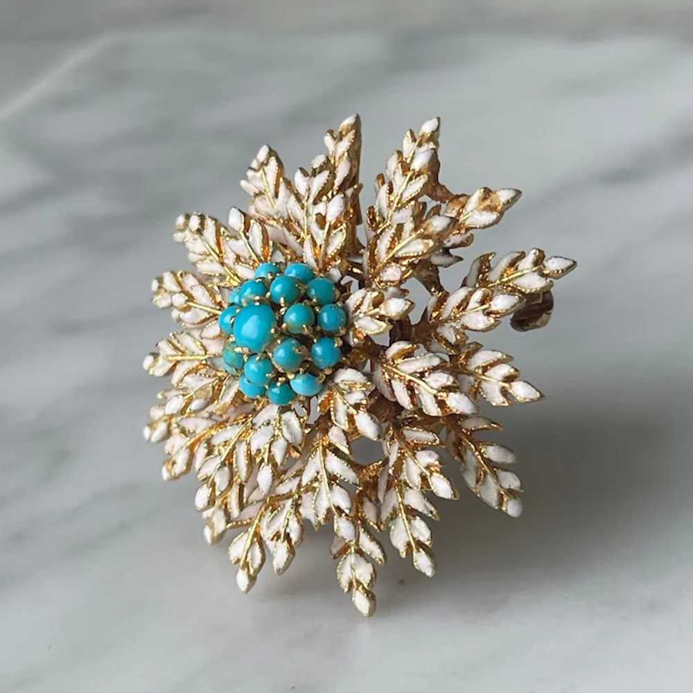 Italian 18K Yellow Gold Turquoise & White Enamel … - image 3