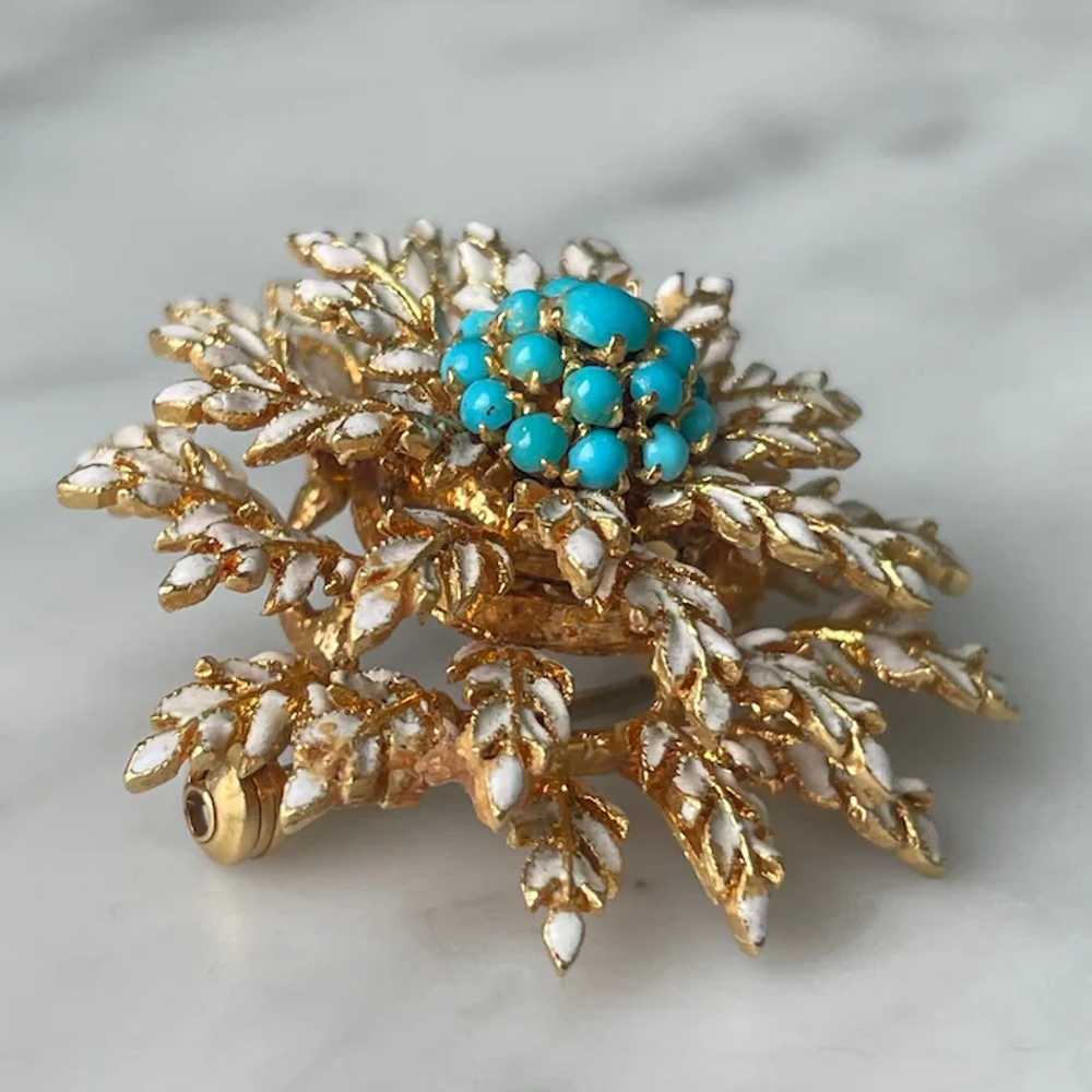 Italian 18K Yellow Gold Turquoise & White Enamel … - image 7