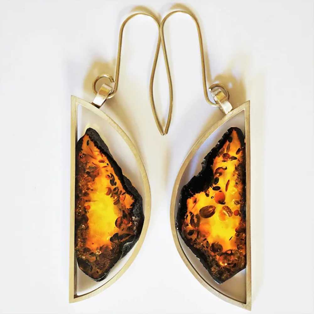 Huge Modern Earrings Baltic Amber Sterling Silver - image 2