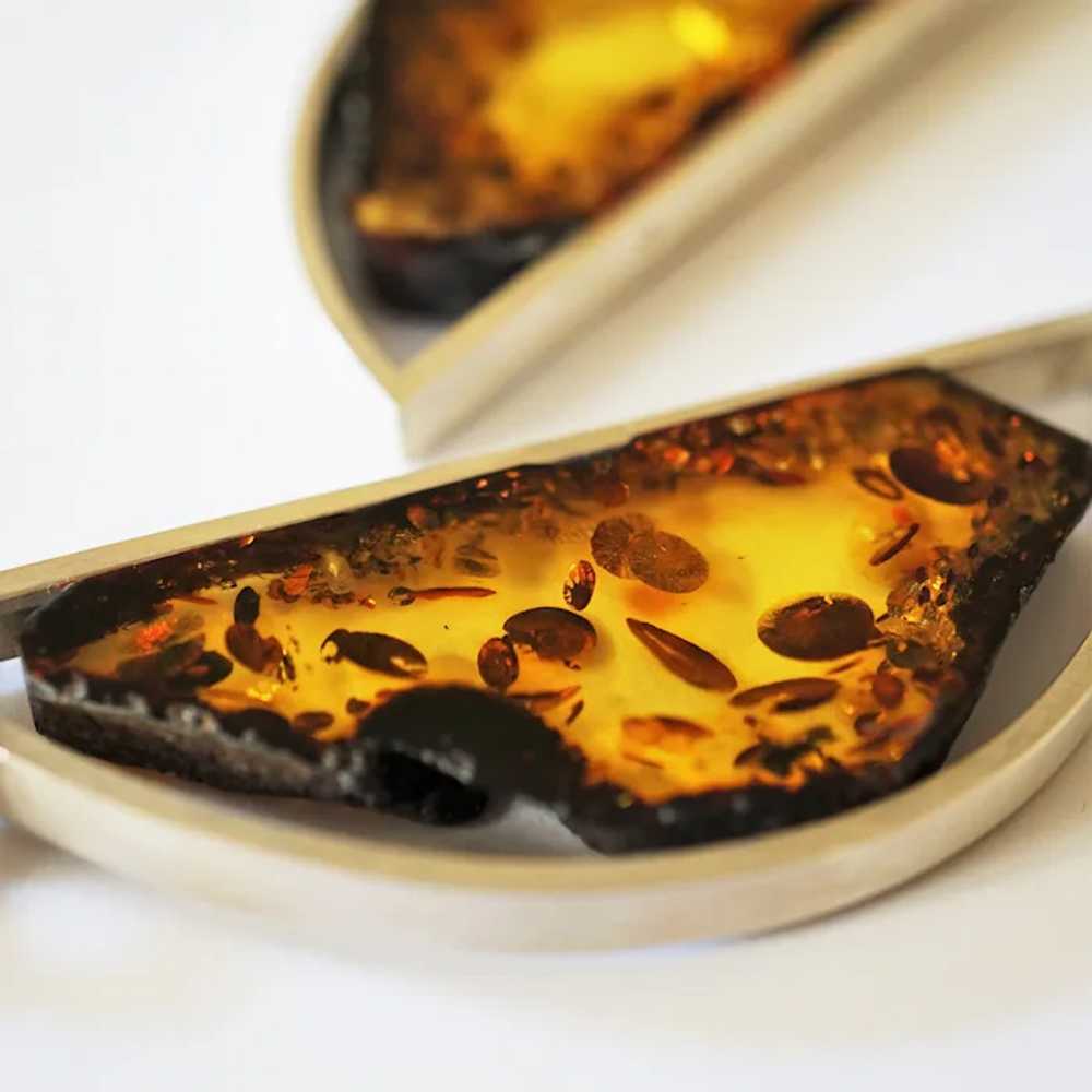 Huge Modern Earrings Baltic Amber Sterling Silver - image 4