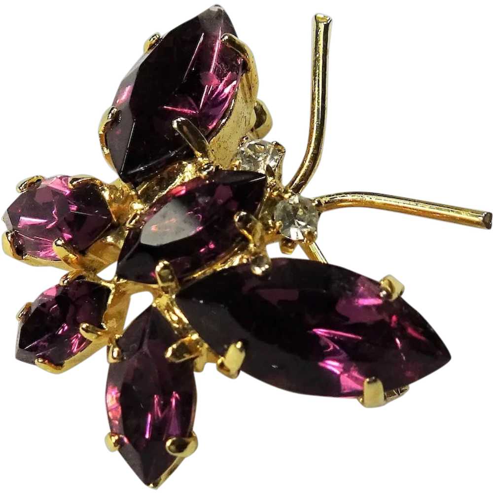 LOVELY Vintage Butterfly Pin, Faceted Amethyst Gl… - image 1