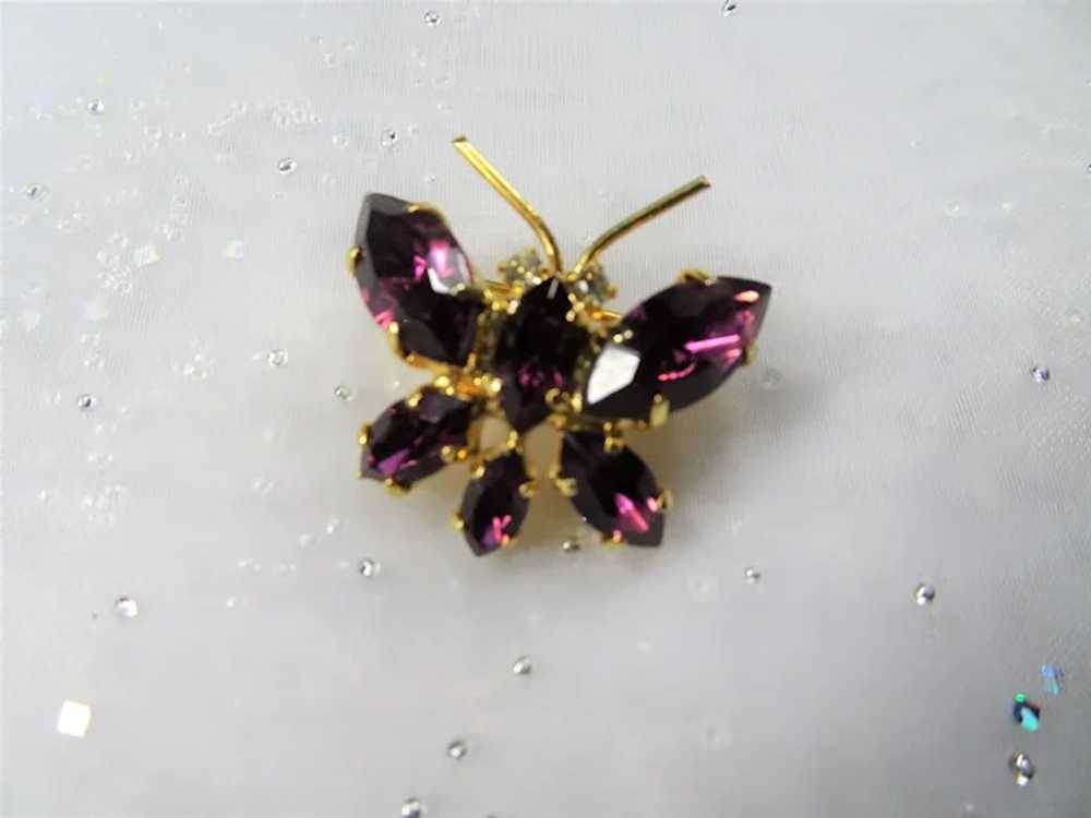 LOVELY Vintage Butterfly Pin, Faceted Amethyst Gl… - image 3