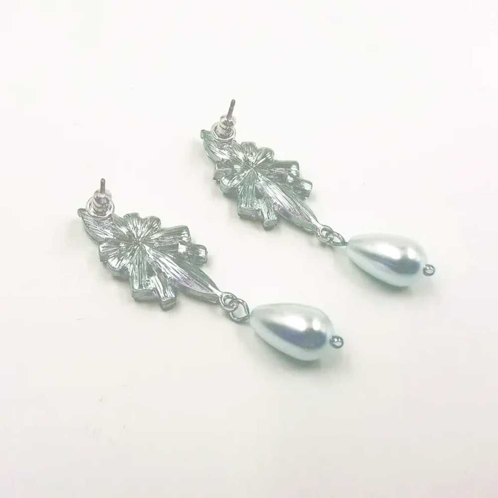 Baguette Crystal Rhinestone and Teardrop Pearl Pi… - image 5