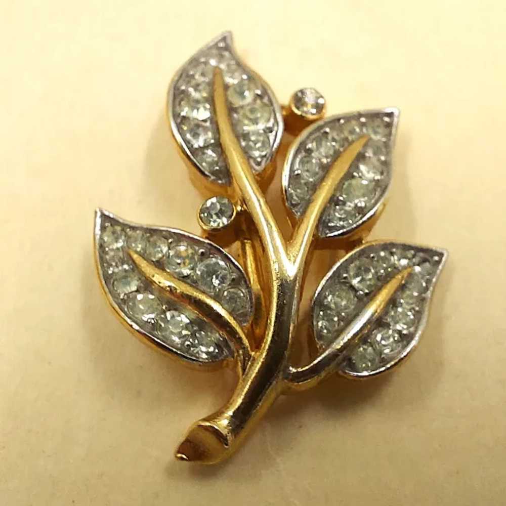 1960's Crown Trifari Rhinestone Leaf Earrings - image 2