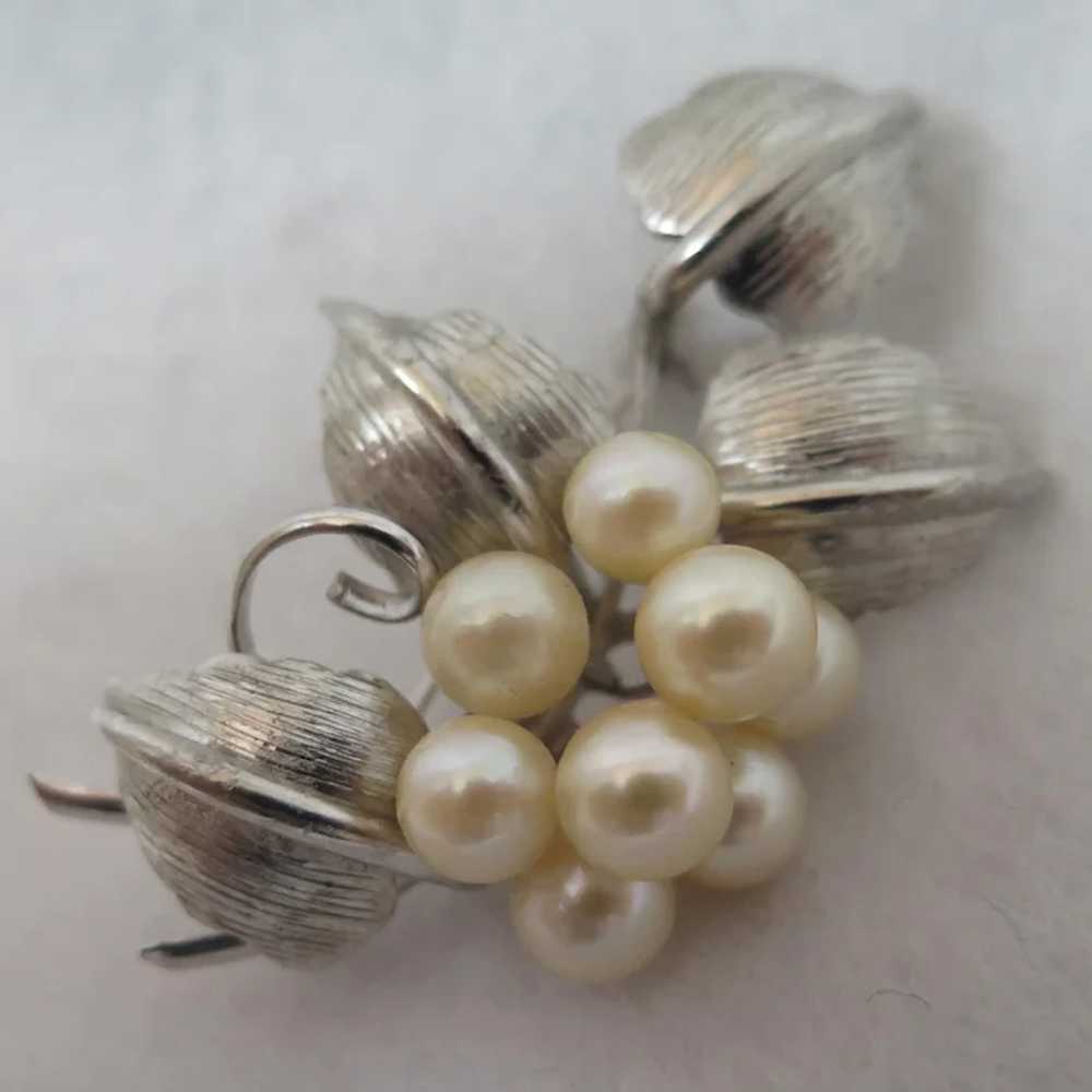 Sterling Cultured Pearl Mid-Century Brooch - image 2