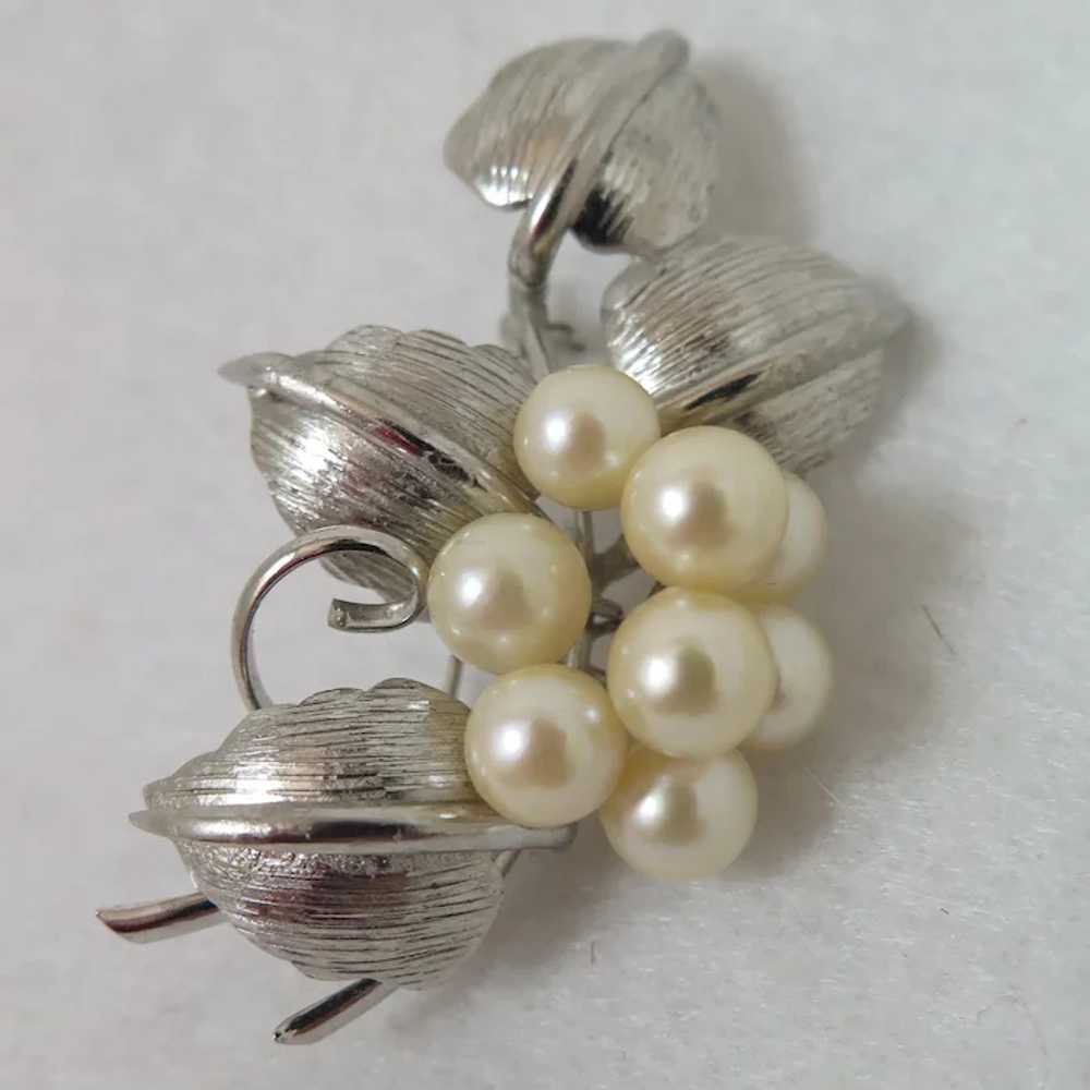 Sterling Cultured Pearl Mid-Century Brooch - image 3