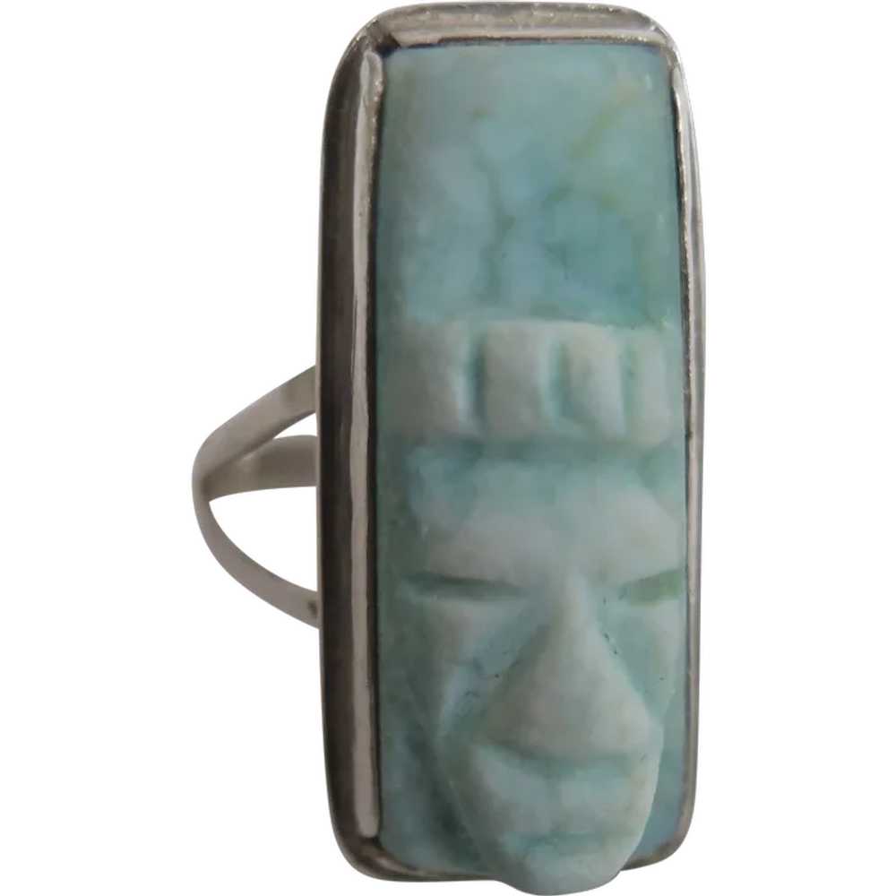 Vintage Sterling Peru Aztec Mayan God Ring - image 1