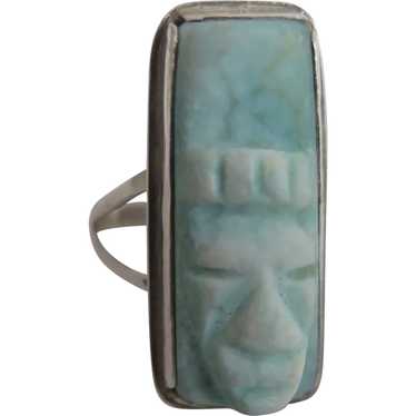 Vintage Sterling Peru Aztec Mayan God Ring - image 1