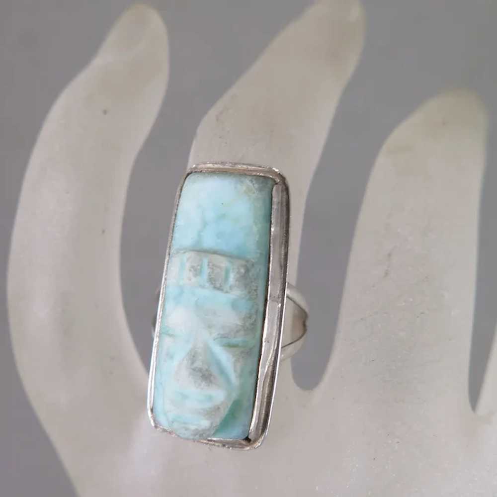 Vintage Sterling Peru Aztec Mayan God Ring - image 2