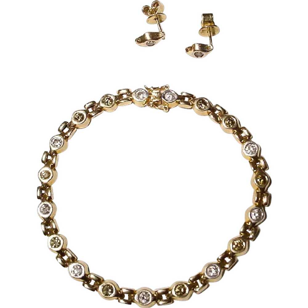 Elegant Color Diamond Bracelet Earrings Set 14K 6… - image 1