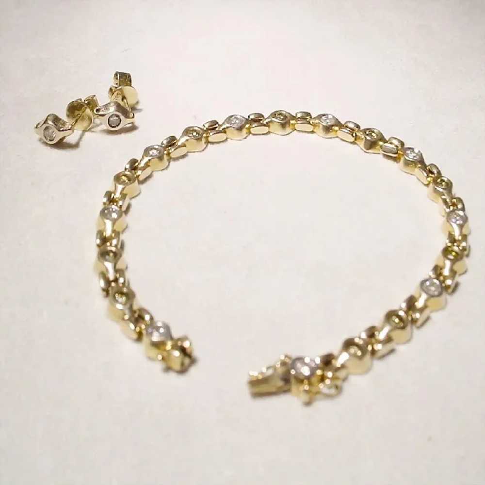 Elegant Color Diamond Bracelet Earrings Set 14K 6… - image 2