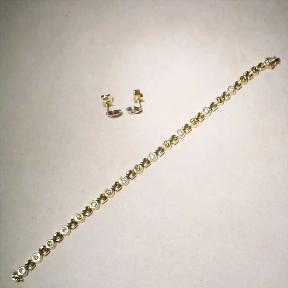 Elegant Color Diamond Bracelet Earrings Set 14K 6… - image 4