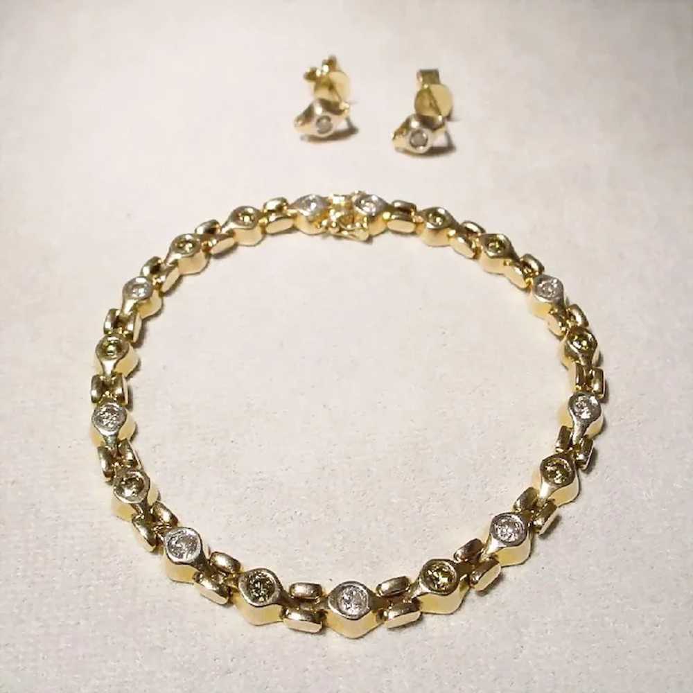 Elegant Color Diamond Bracelet Earrings Set 14K 6… - image 9