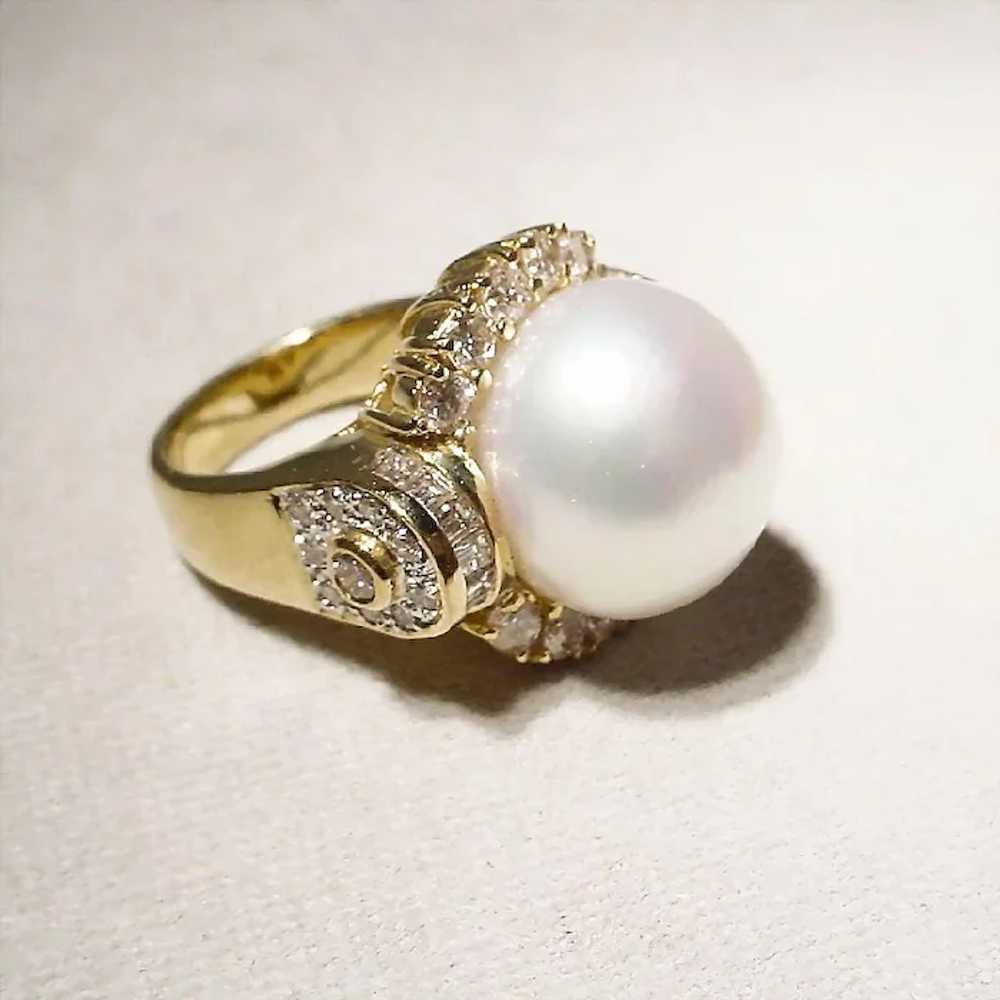 Fine South Sea Cultured Pearl Diamond Ring 18K 16… - image 3