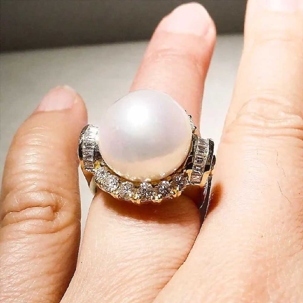 Fine South Sea Cultured Pearl Diamond Ring 18K 16… - image 7