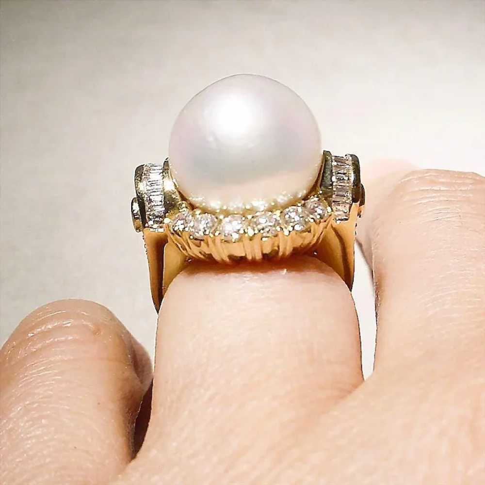 Fine South Sea Cultured Pearl Diamond Ring 18K 16… - image 8