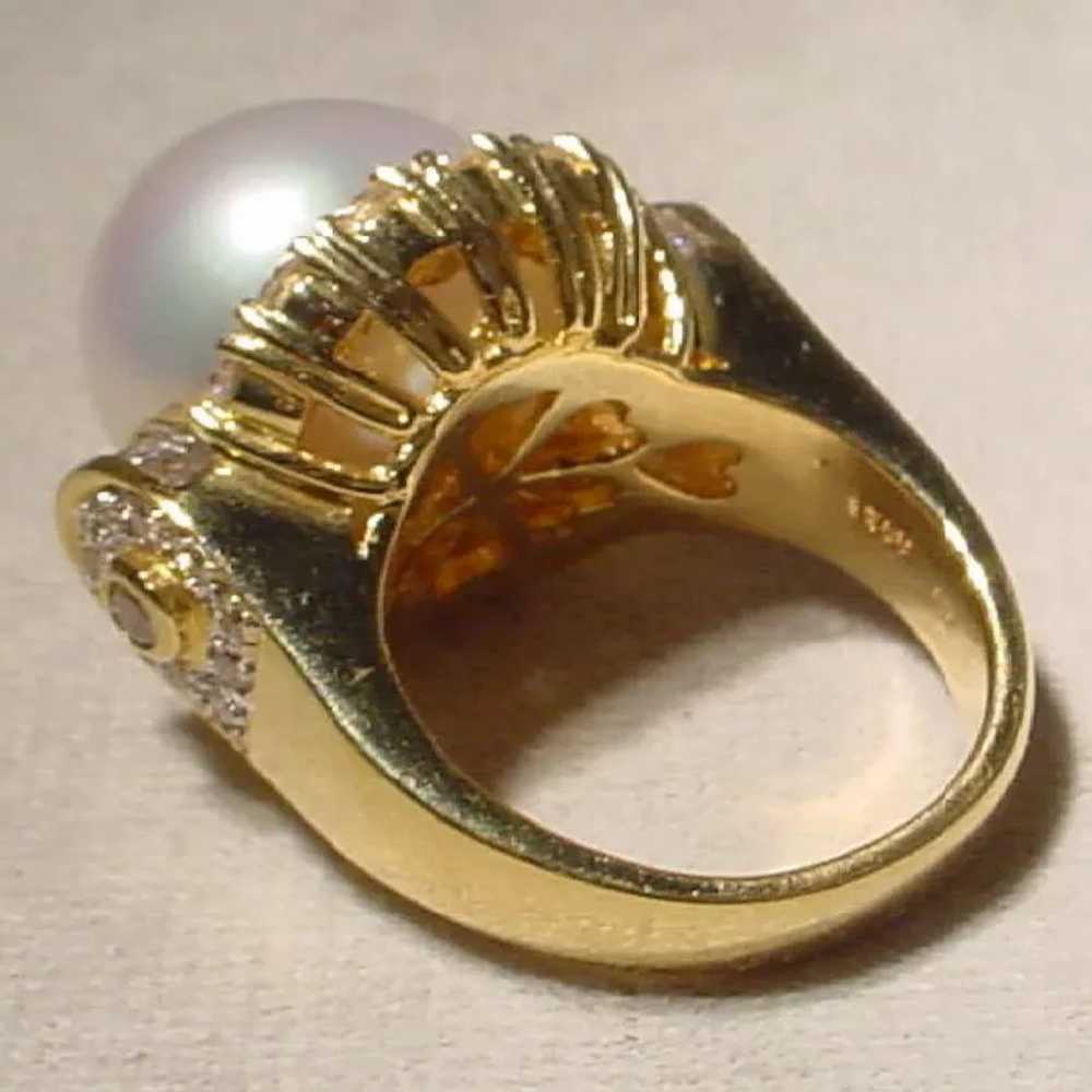 Fine South Sea Cultured Pearl Diamond Ring 18K 16… - image 9