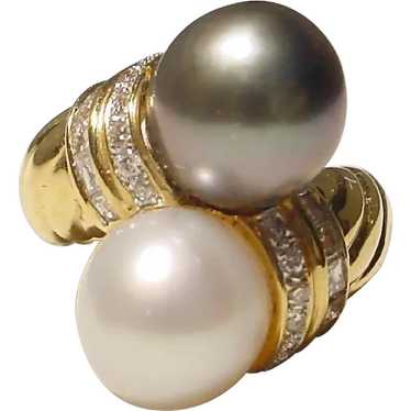 South Sea White Black Cultured Pearl Diamond Ring… - image 1