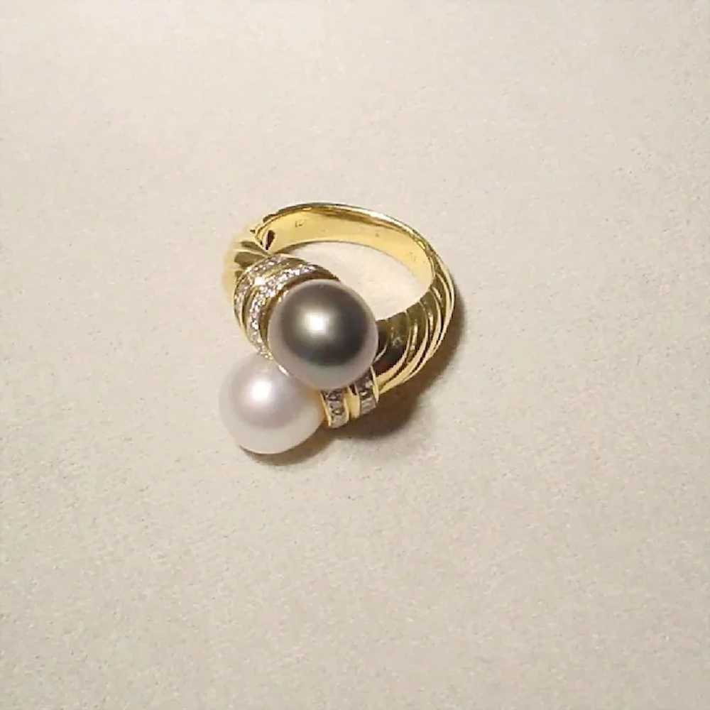 South Sea White Black Cultured Pearl Diamond Ring… - image 3